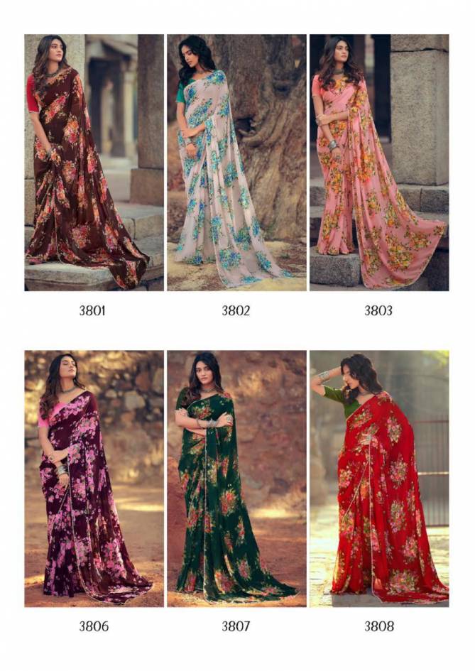 Kashvi Menka Latest Fancy Designer Festive Wear Silk Weightless Floral Chiffon Saree Collection

